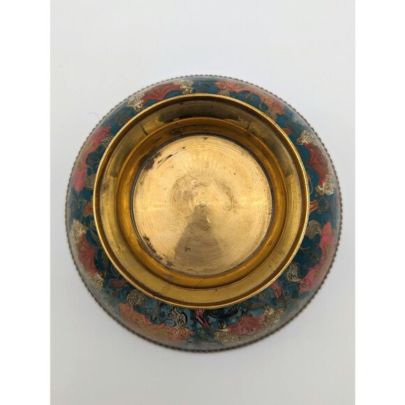 Vintage India Hand Painted Brass Bowl and Hand Engraved Floral Features - Picture 3 of 5